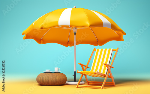 Wallpaper Mural Beach Chair, Yellow Umbrella and Ball, Summer holiday, Time to travel concept Torontodigital.ca
