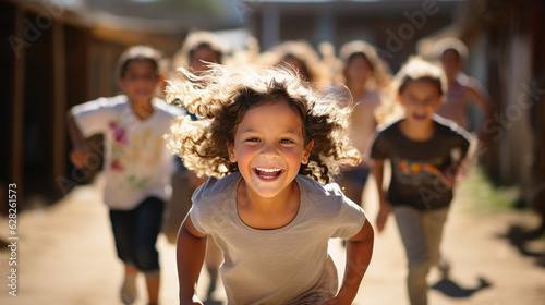 Kids having a friendly race during recess, banner, schoolkids, Generative AI © Катерина Євтехова