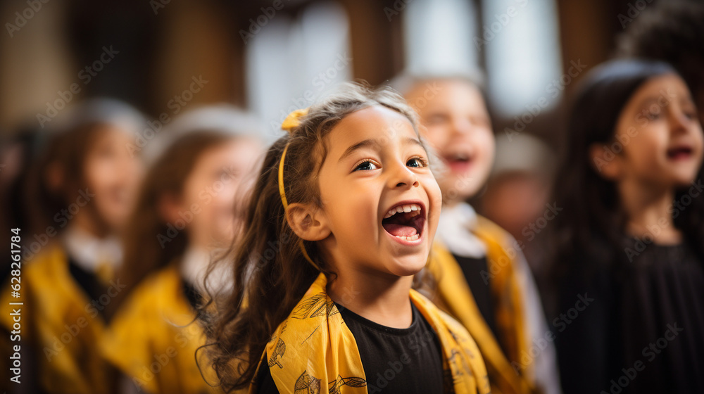 Kids participating in a school choir performance, banner, schoolkids, Generative AI Kids participating in a school choir performance, banner, schoolkids, Generative AI
