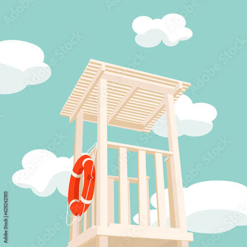 
Lifeguard tower rescue station sea coast vector illustration isolated on beautifol blue sky
