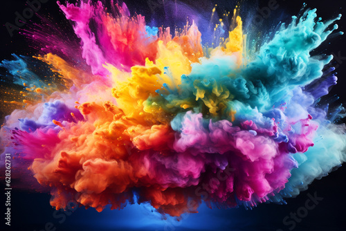 Explosion of colored powder. Colorful holi  colorful iridescent splash of holi paint. AI generated