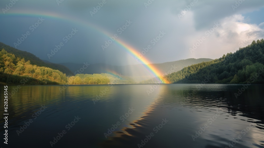 beautiful landscape, rainbow after storm