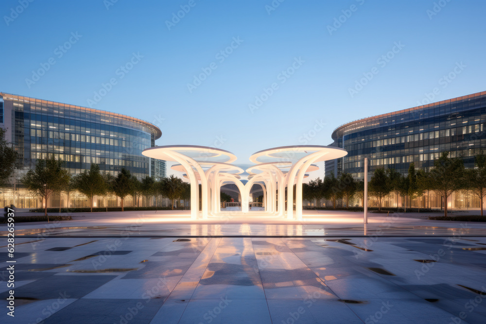 Fototapeta premium modern building with empty floor at dawn