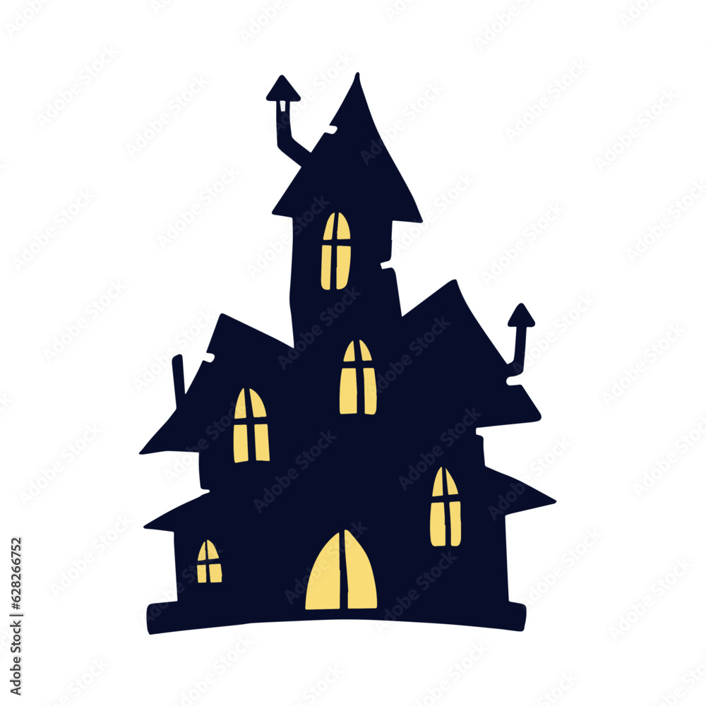 Halloween haunted house isolated on white background. Scary dark silhouette of home or mansion. Cartoon Vector spooky Illustration. Gothic cute town Halloween haunted house isolated on white background. Scary dark silhouette of home or mansion. Cartoon Vector spooky Illustration. Gothic cute town