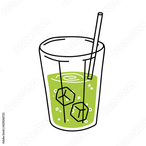 Green tea mate or mojito. Summer refreshing drink. Cocktail in glass. Trendy outline cartoon isolated on white