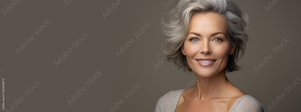 Middle-aged beautiful woman is undergoing a beauty treatment, smiling and relaxed. Generative AI