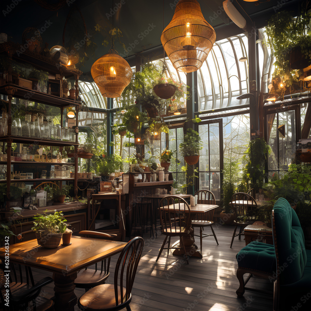 Fototapeta premium Cafe view with good lighting and atmosphere, Created with generative AI