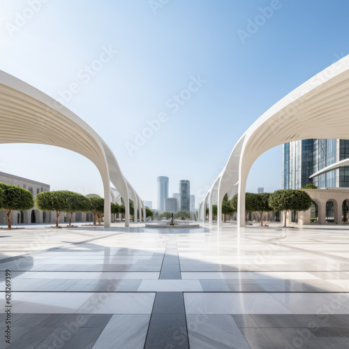 empty floor with modern building at day