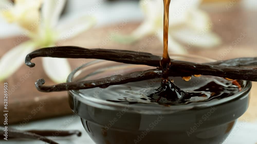Vanilla extract pouring slow motion