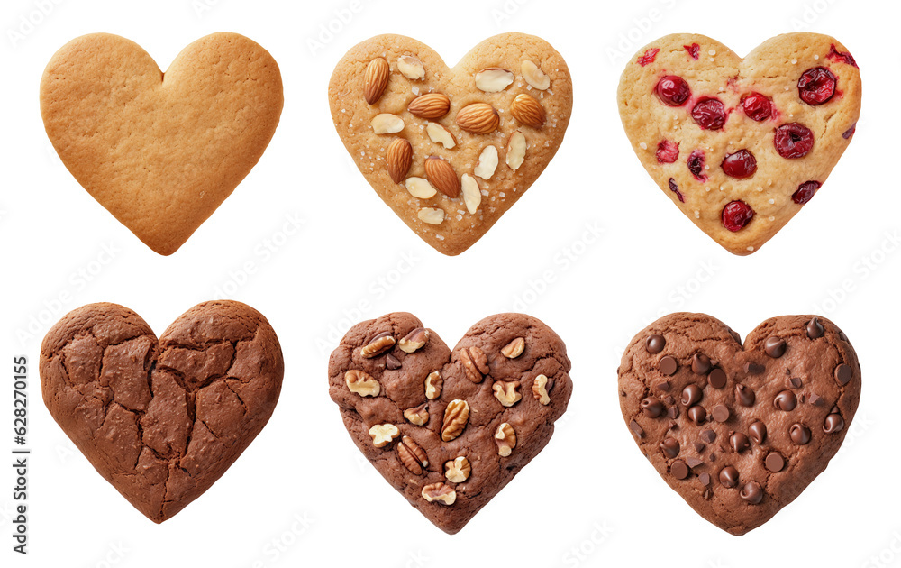 Heart-shaped cookies isolated on transparent background - obrazy, fototapety, plakaty 