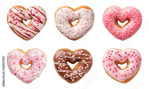 Heart-shaped donuts isolated on transparent background photo