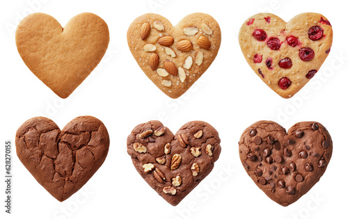 Heart-shaped cookies isolated on transparent background
