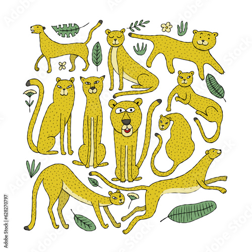 Cute yellow leopard. Nice animal character for various prints and designs. Ve...