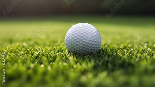 Golf ball on a tee on grass court. Generative AI