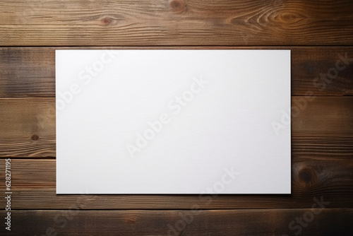 White sheet of paper on a wooden desk, empty blank paper, minimalistic background, Generative AI