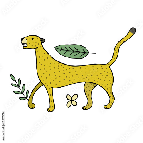 Cute yellow leopard. Nice animal character for various prints and designs. Ve...