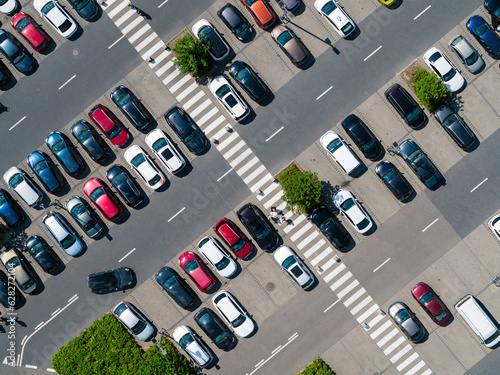 Aerial view of cars parked on parking lot