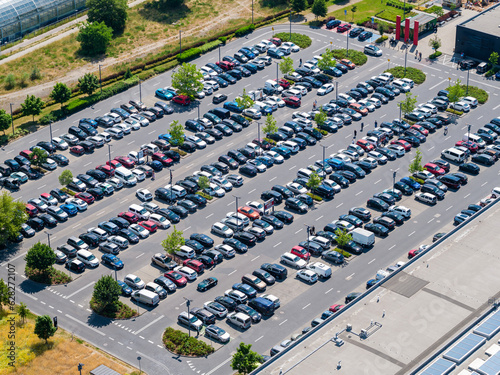 Aerial view of cars parked on parking lot © lukszczepanski