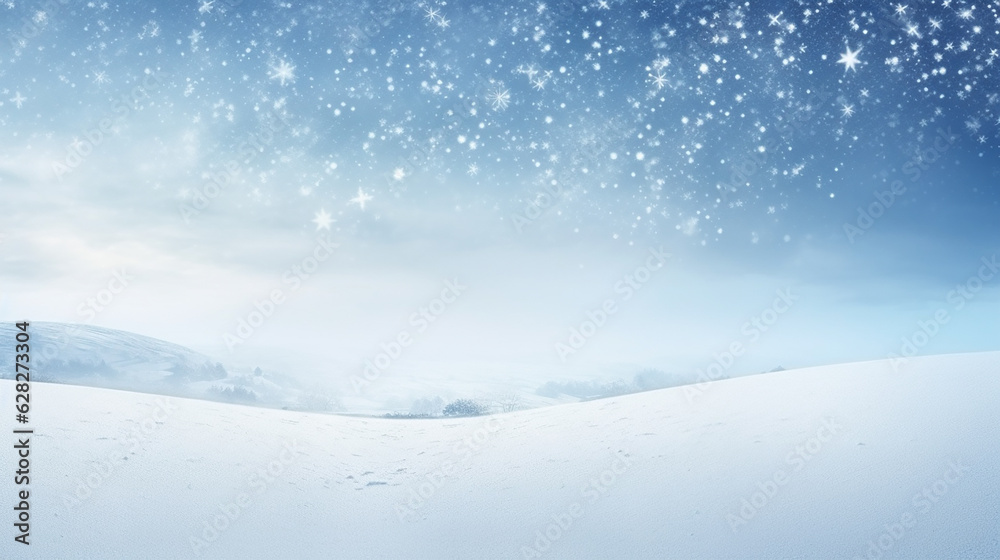 Winter background of snow and frost with free space for your decoration. Snowfall, snowflakes in different shapes and forms, snowdrifts.