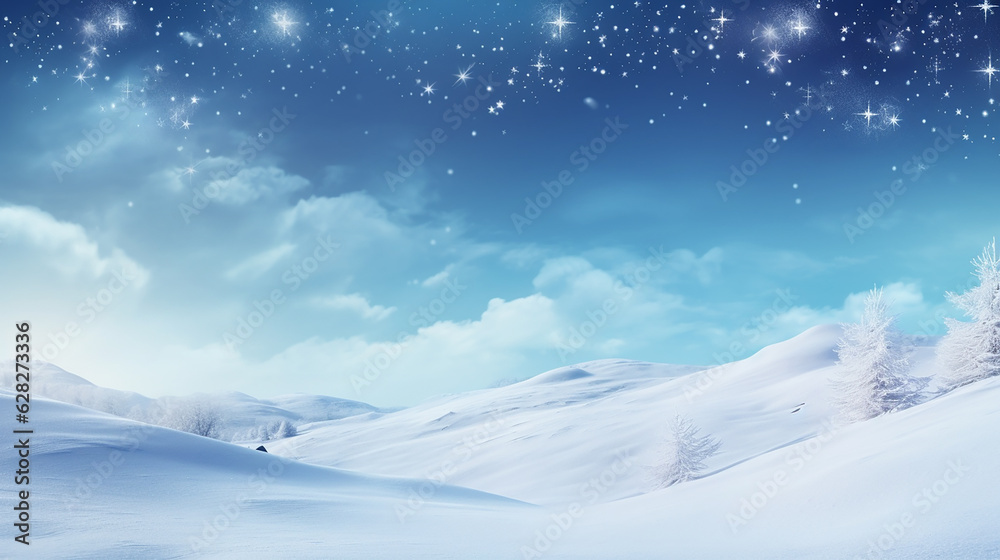 Winter background of snow and frost with free space for your decoration. Snowfall, snowflakes in different shapes and forms, snowdrifts.