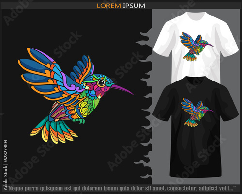 Colorful Humming bird mandala arts isolated on black and white t shirt.