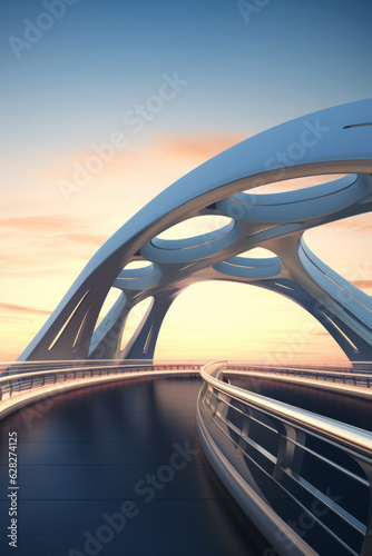 empty road with modern bridge at sunset