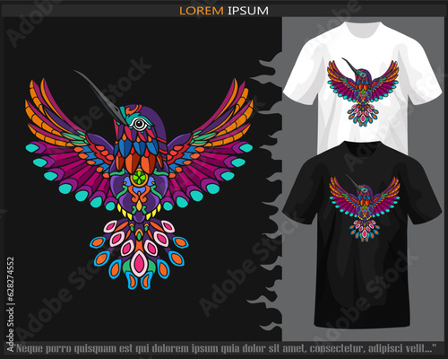 Colorful Humming bird mandala arts isolated on black and white t shirt.