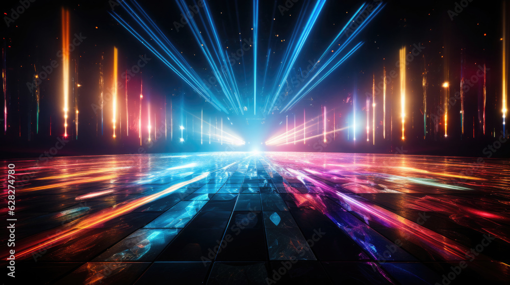 Neon Synthwave oder Vaporwave retro Hintergrund, leuchtende Farben auf Schwarz