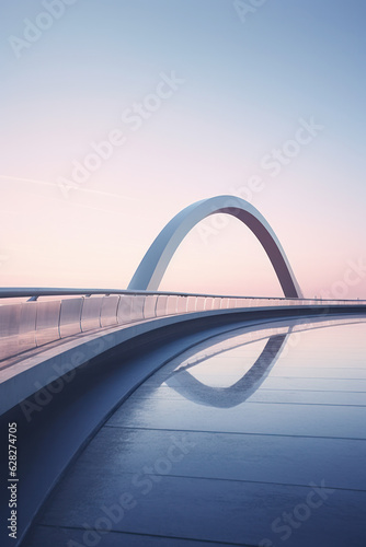 empty road with modern bridge at sunset