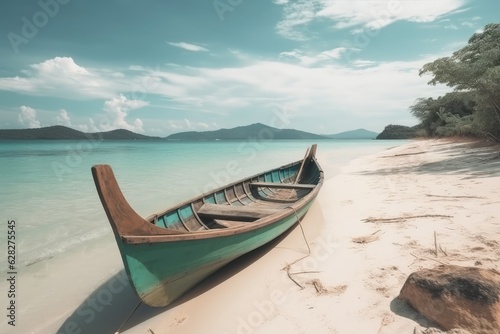 Canoe on the tropical sandy beach. Beautiful summer land, generative AI