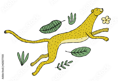 Cute yellow leopard. Nice animal character for various prints and designs. Ve...