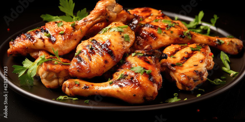 Appetizing fried chicken. Fried delicious chicken wings. Grilled food. Generative AI