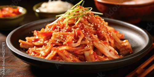 Delicious Kimchi dish in Korean restaurant. Generative AI