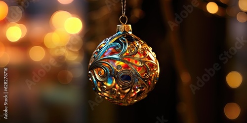 Gorgeous Christmas decorations on the Christmas tree. Christmas theme. Generative AI