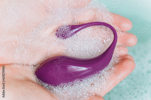 Hands washing vibro vaginal and anal massager with soapy foam