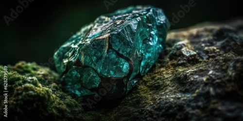 Closeup photo of beryl mineral stone, macro. Generative AI