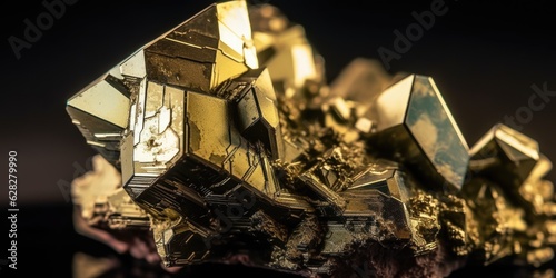 Photo of the mineral stone pyrite close-up, macro. Generative AI photo