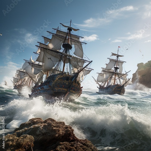 epic sea battle set in the year 1600, sea ​​battle in the middle ages | Generative AI © Kay