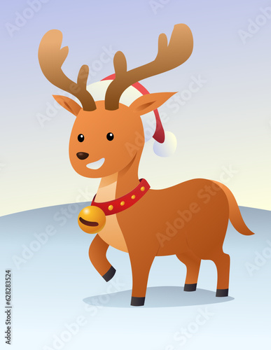 Vector illustration of cartoon reindeer wearing christmas hat