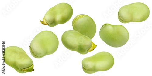 Falling Edamame beans isolated on white background