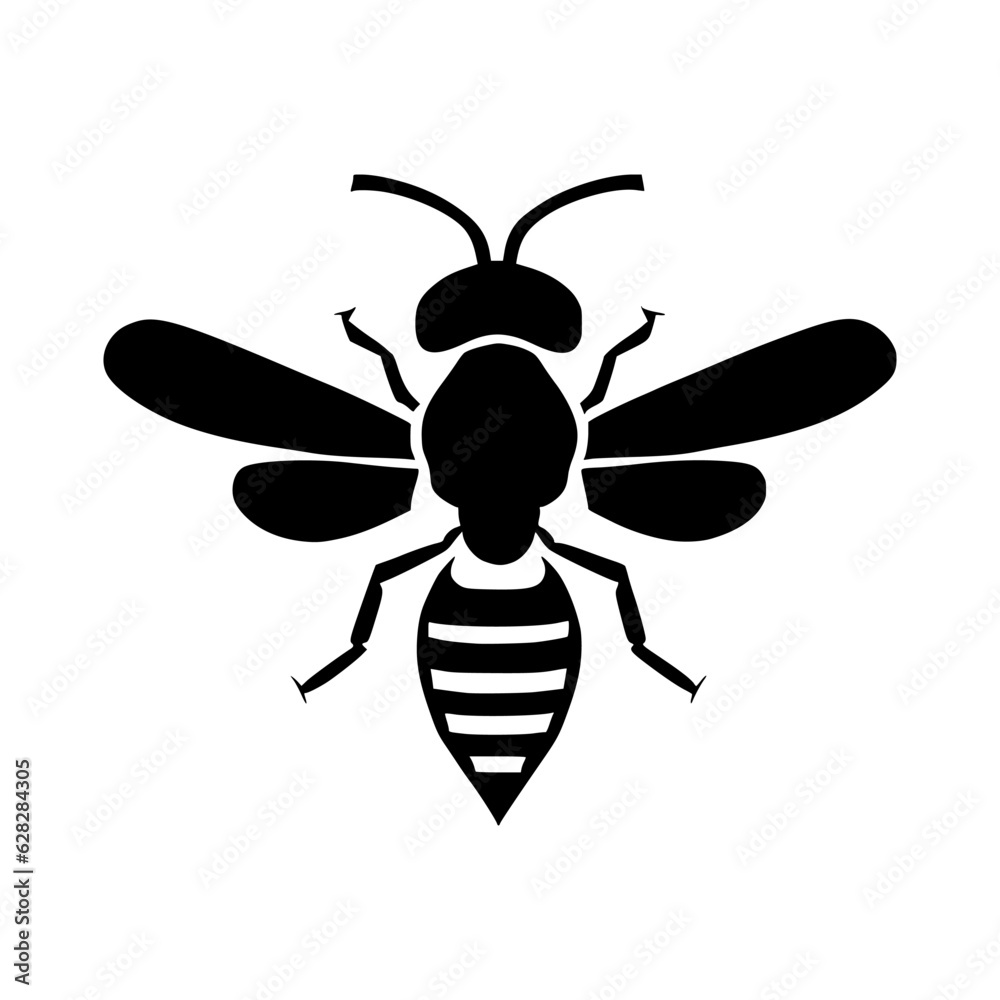 Fototapeta premium Professional black and white bee logo, suitable for a variety of industries. Minimalistic aesthetic, isolated on a white background. Silhouette icon of a wasp. simple logo of a honey.