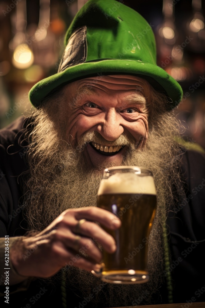 St Patrick's day Elf drinking beer. Generative AI St Patrick's day Elf drinking beer. Generative AI