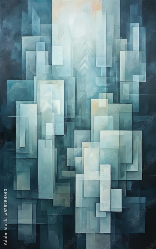 abstract painting, Tranquil Cubist depiction of nature using a monochromatic color scheme, geometric shapes, and a symmetrical composition with a dripping technique | Generative AI abstract painting, Tranquil Cubist depiction of nature using a monochromatic color scheme, geometric shapes, and a symmetrical composition with a dripping technique | Generative AI