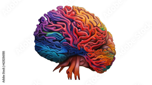 Colorful graphic of a human brain isolated on transparent background