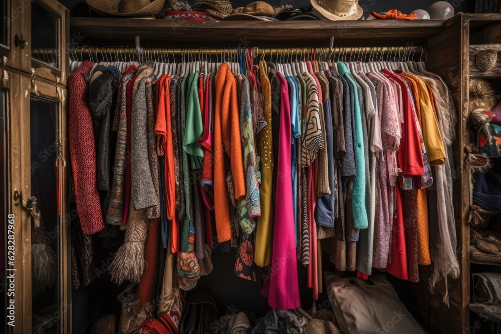 Εκτύπωση καμβά rack of clothing in colorful and eclectic mix, perfect for any style