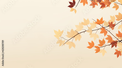 Dried Fall and Autumn Leaves and Branches in Vector Style on Light Cream Background with Copy Space - Generative AI