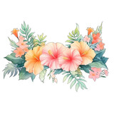Watercolor Tropical flowers and leaves clipart, decorative frames, wreath, Tropical plants, Jungle clipart, Hawaii wedding, Greenery Clipart, PNG.