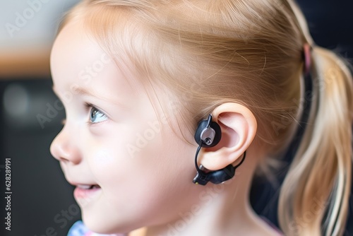 cropped shot of a little girl with cochlear implants photo