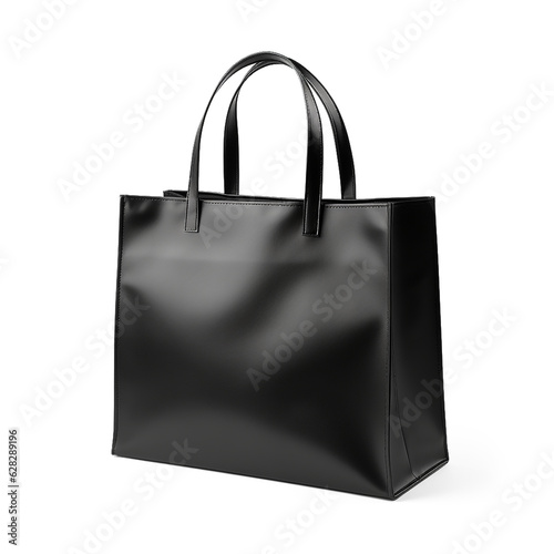 black shopping bag, tote bag isolated on a transparent background made with AI generative technology