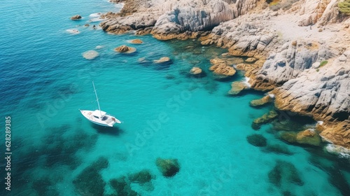 Boats in the bay with cliffs and beautiful clear blue water